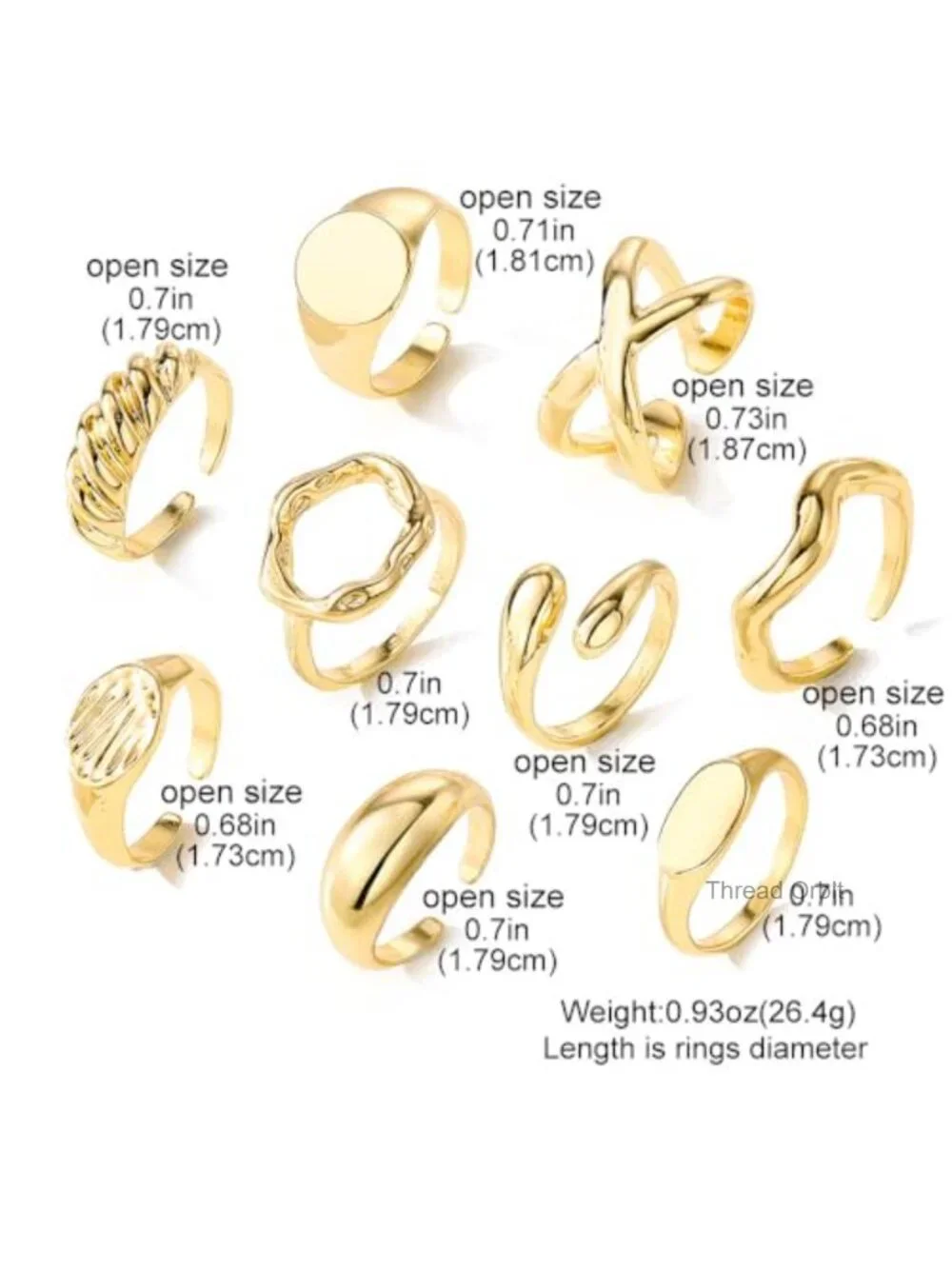 9PCS Gold Plated Stackable Rings Set Adjustable Hypoallergenic